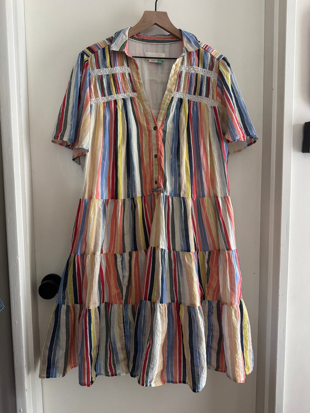ANTHROPOLOGIE Georgina Tiered colorful striped Shirtdress 2X